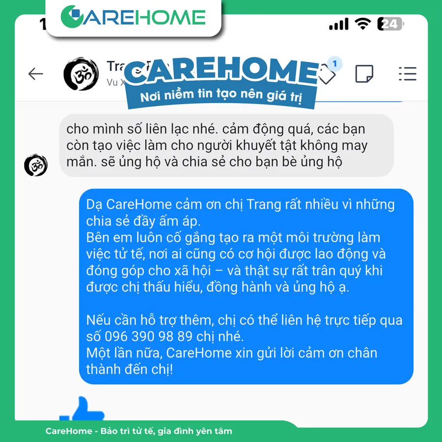 Phản hồi thật của khách hàng CareHome số 10