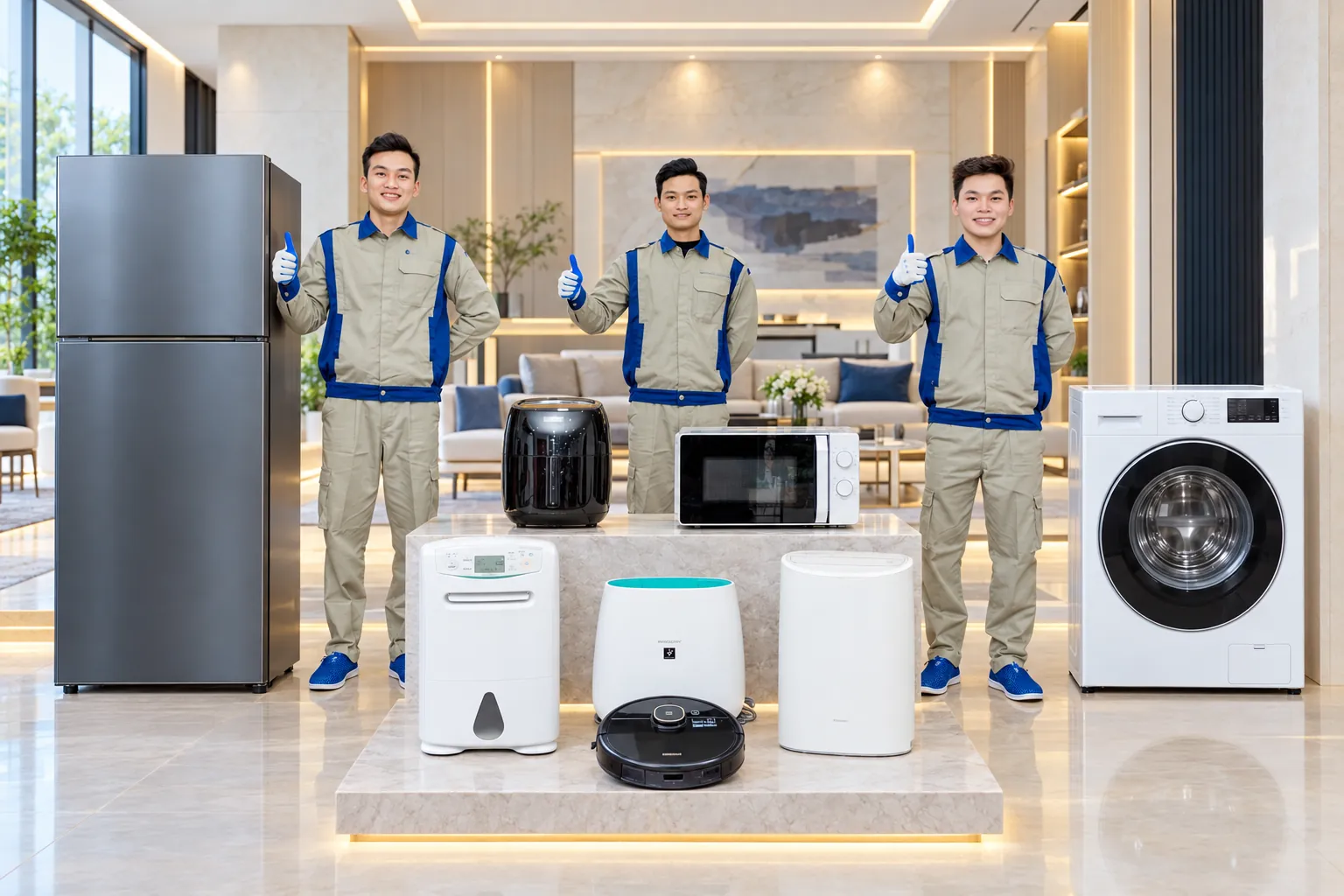 Đội ngũ kỹ thuật viên CareHomePlus cùng các thiết bị gia dụng